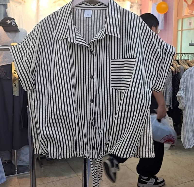 韓 有領條文下綁帶上衣 2色 size