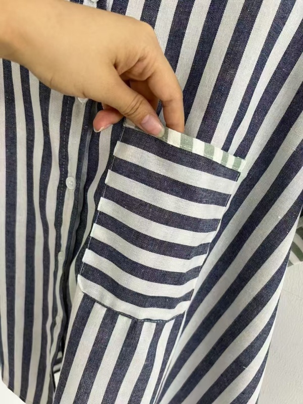 韓 拚色條文無領襯衫 3色 size