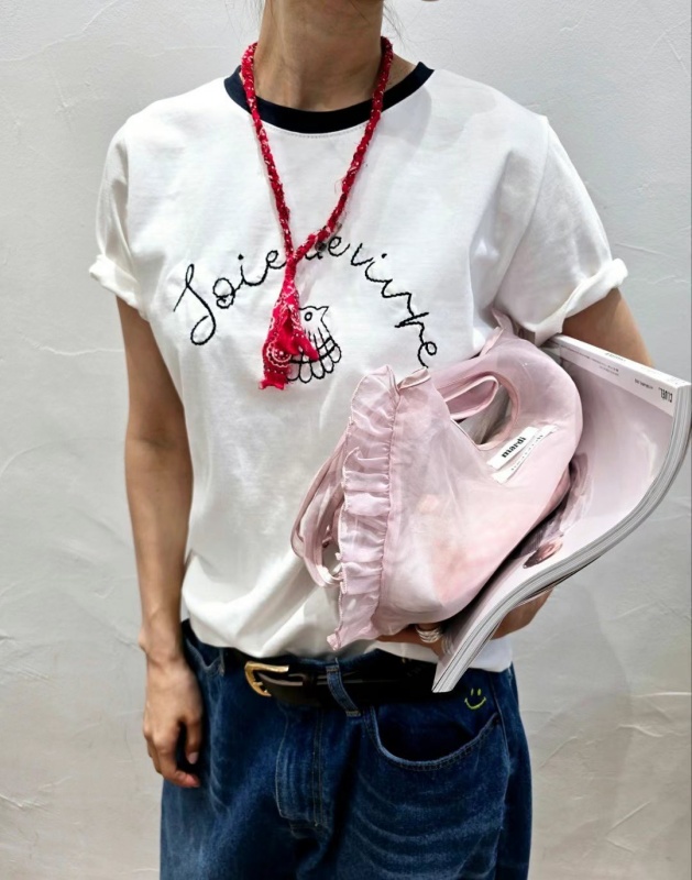 韓 領配色刺繡英文字上衣 2色 size
