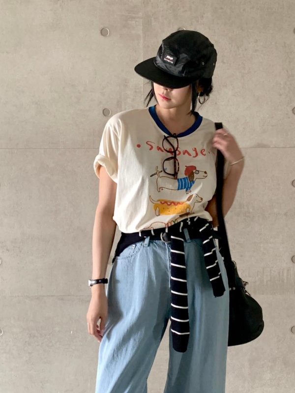 韓 領配色三狗上衣 2色 size