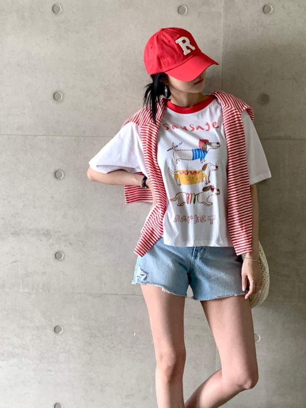 韓 領配色三狗上衣 2色 size