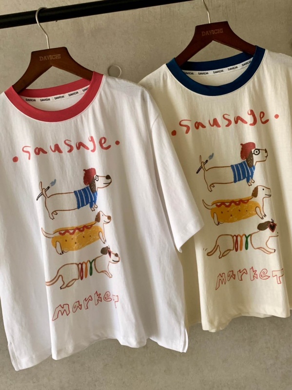 韓 領配色三狗上衣 2色 size