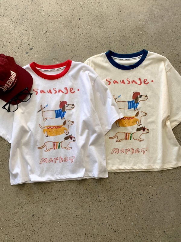 韓 領配色三狗上衣 2色 size