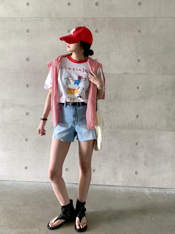 韓 領配色三狗上衣 2色 size