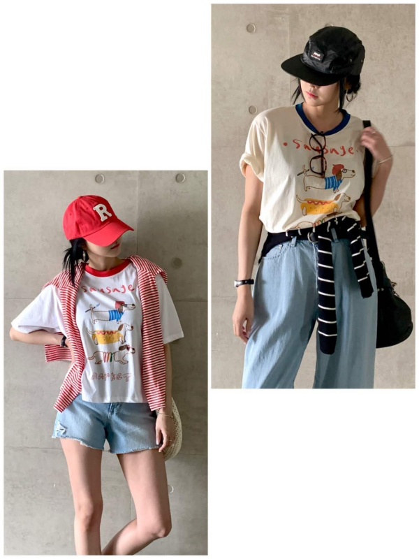 韓 領配色三狗上衣 2色 size