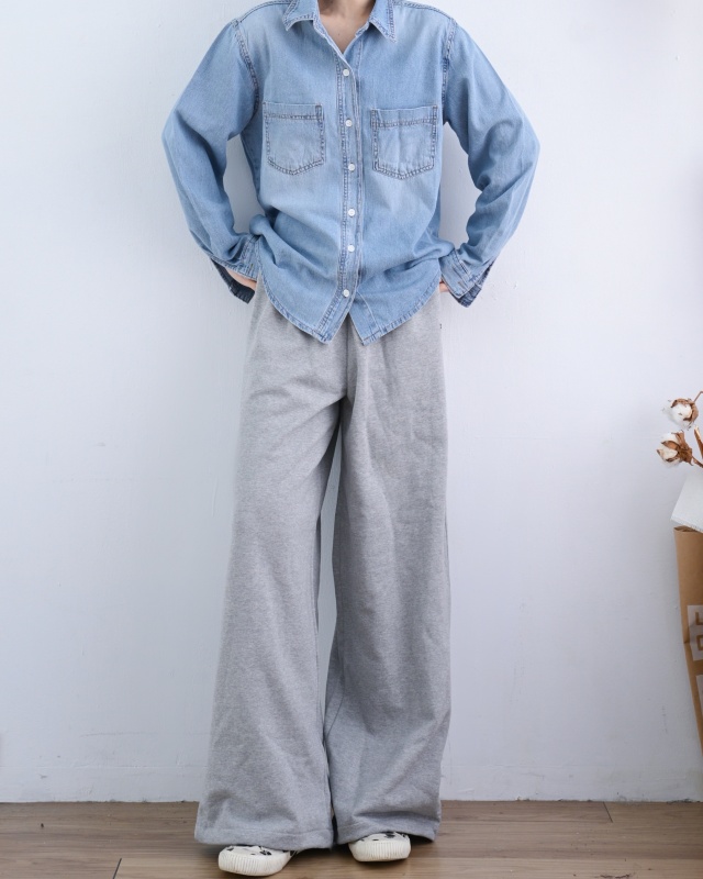 韓 淺刷色牛仔襯衫 size