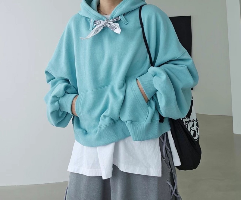 韓 小圍巾綁帶連帽上衣 5色 size