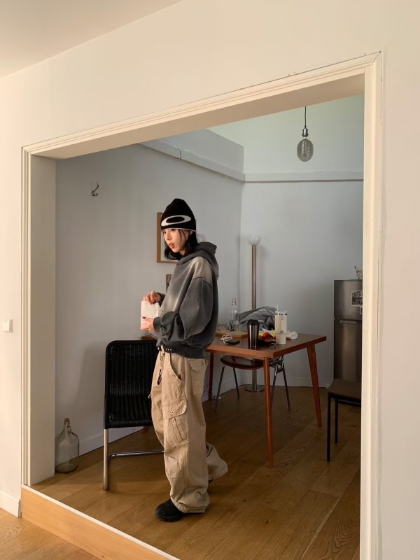 韓 牛仔刷色連帽上衣 2色