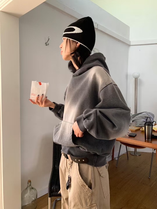 韓 牛仔刷色連帽上衣 2色