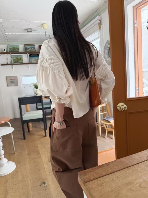 韓 壓摺袖圓領上衣 2色 size