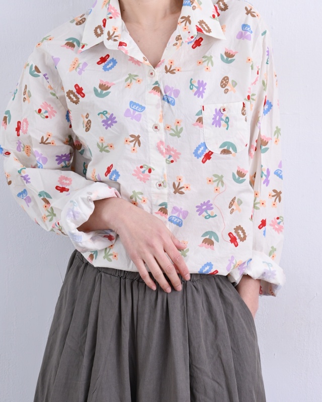 韓 卡通花襯衫 size
