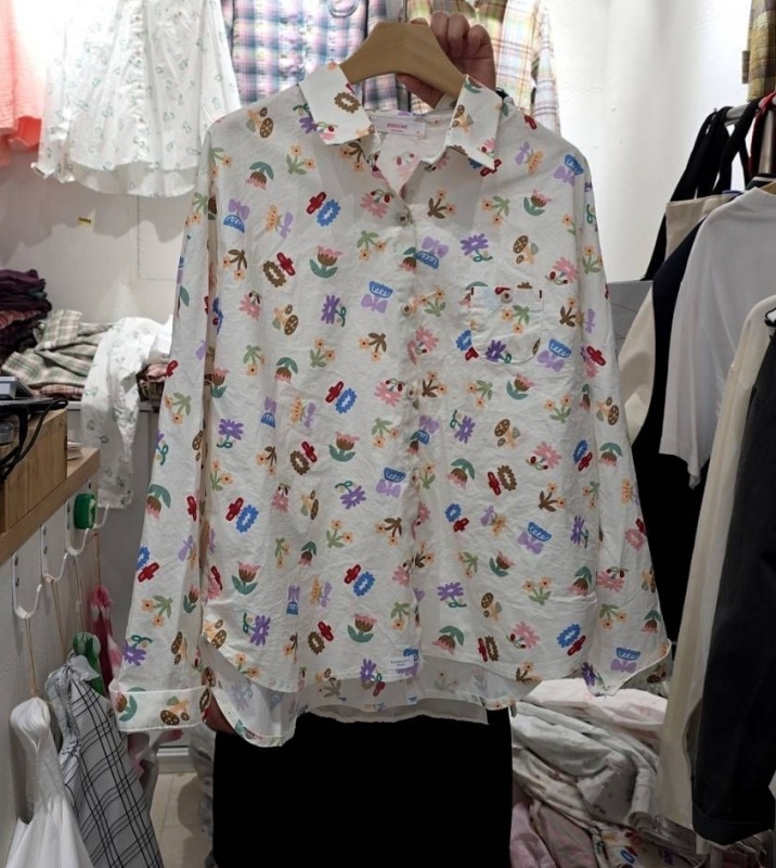 韓 卡通花襯衫 size