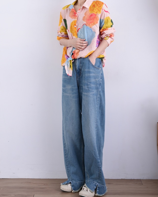 韓 大花花襯衫 size