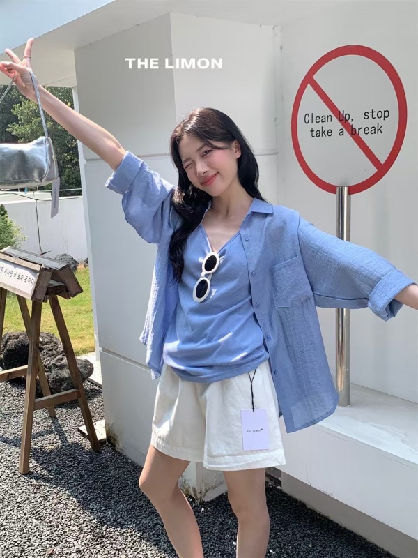 韓 薄透感襯衫 6色 size