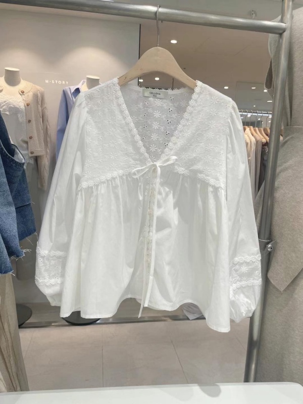 韓 小織花V綁帶上衣 size