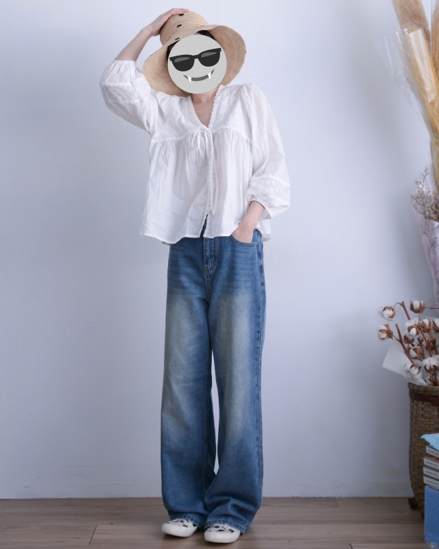 韓 小織花V綁帶上衣 size