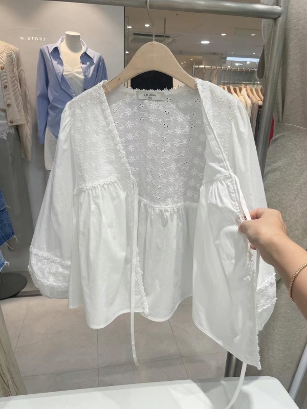 韓 小織花V綁帶上衣 size
