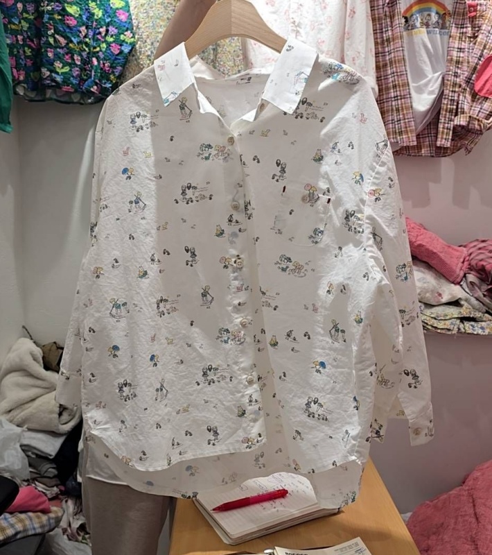 韓 卡通玩水襯衫 size