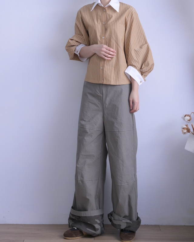 韓 造型袖條文襯衫 3色 size