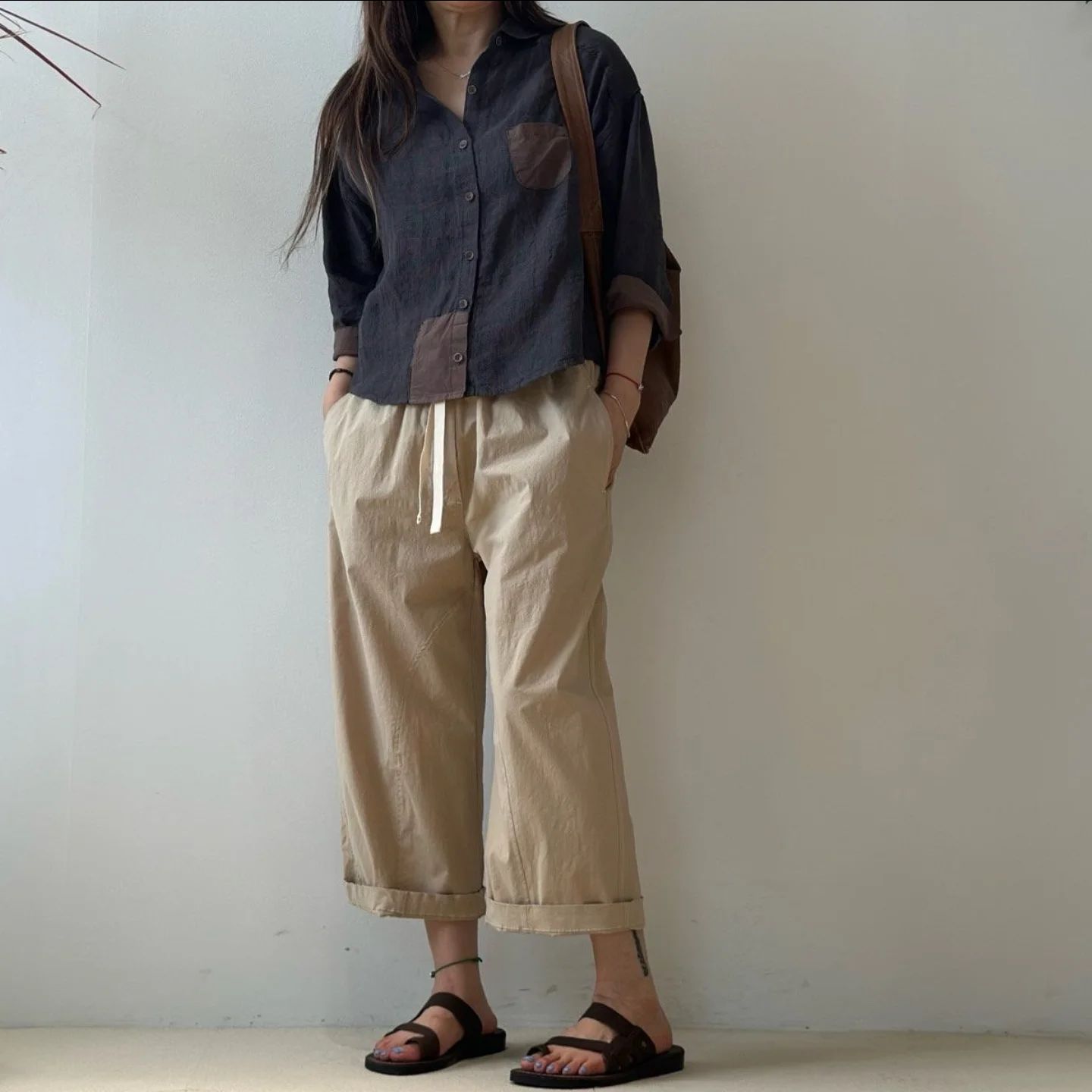 韓 配色口袋襯衫 3色 size