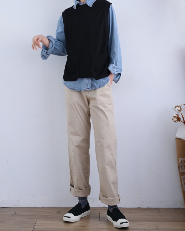 韓 兩口袋背心 2色 size