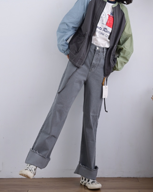 韓 復古洗舊灰牛仔褲 size