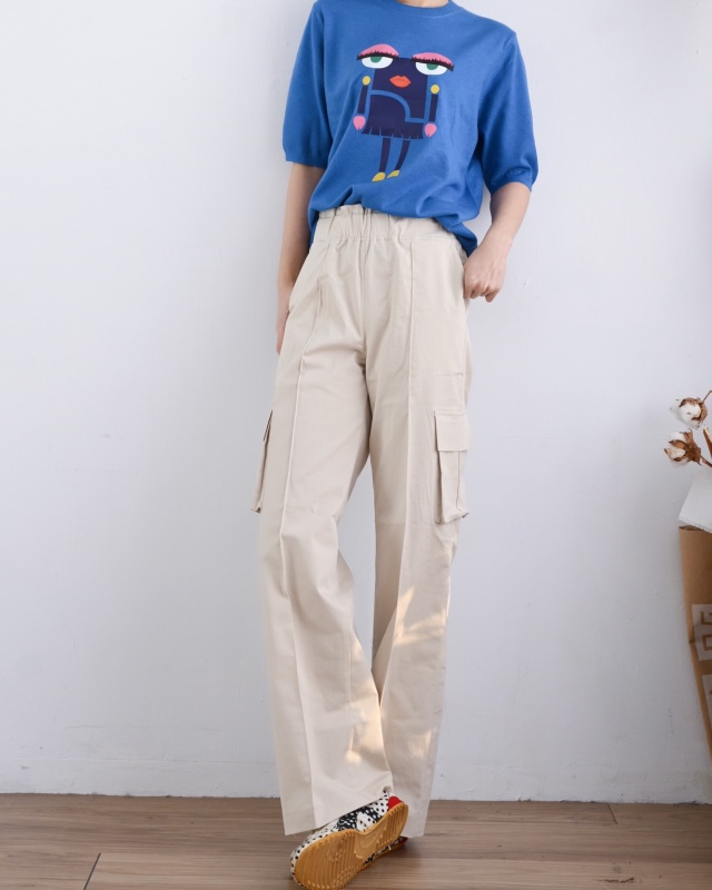 韓 腰鬆緊口袋工裝褲 2色 size