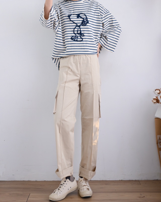 韓 腰鬆緊口袋工裝褲 2色 size