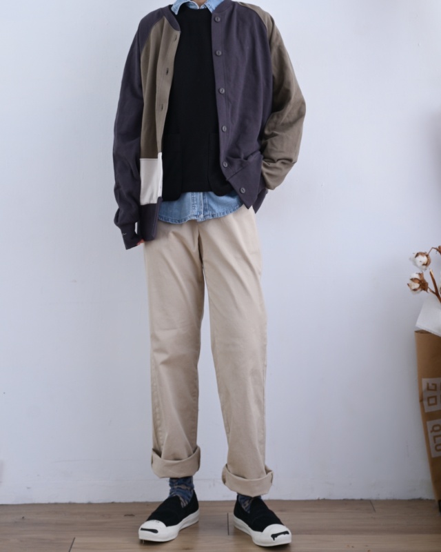 韓 斜口袋小直筒休閒褲 3色 size