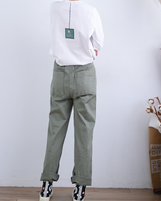 韓 斜口袋小直筒休閒褲 3色 size