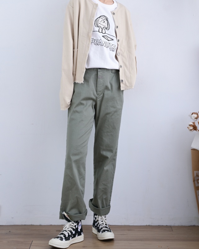 韓 斜口袋小直筒休閒褲 3色 size