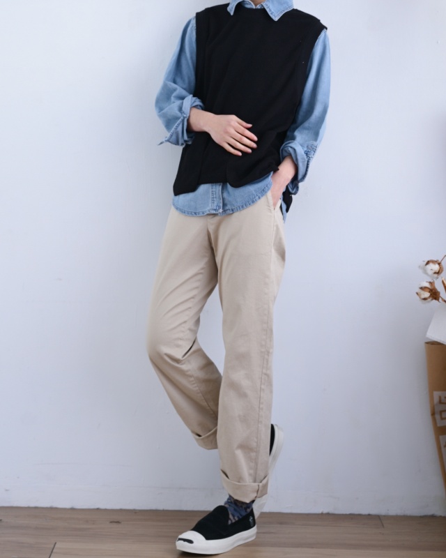 韓 斜口袋小直筒休閒褲 3色 size