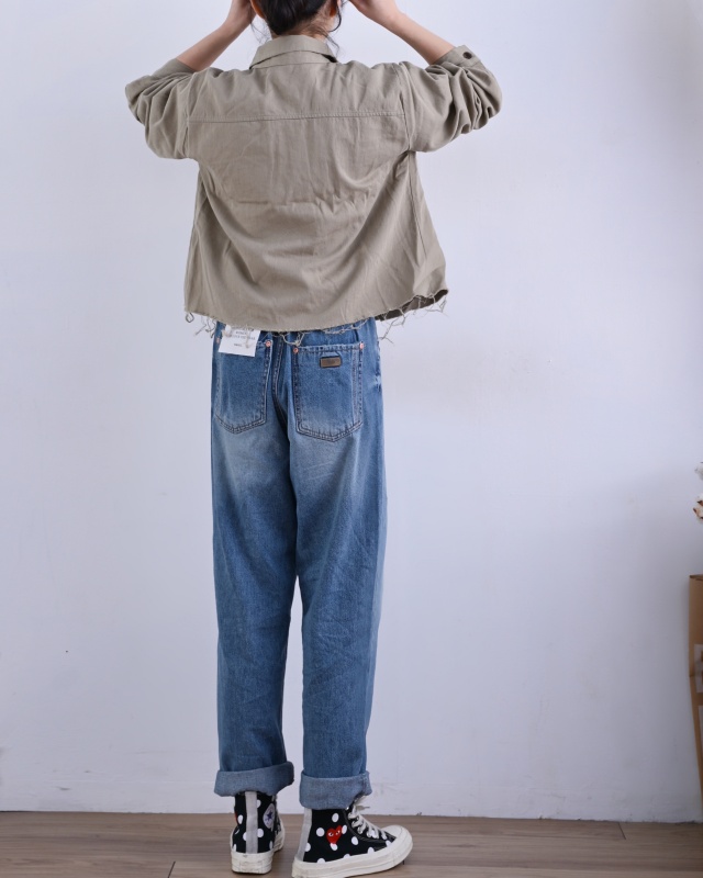 韓 後腰鬆緊淺刷色牛仔褲 size