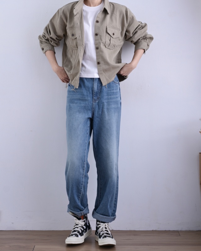 韓 後腰鬆緊淺刷色牛仔褲 size