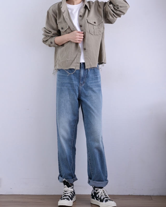 韓 後腰鬆緊淺刷色牛仔褲 size
