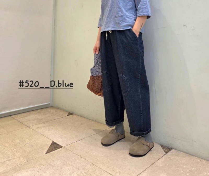 韓 膝蓋拼布牛仔休閒褲 2色