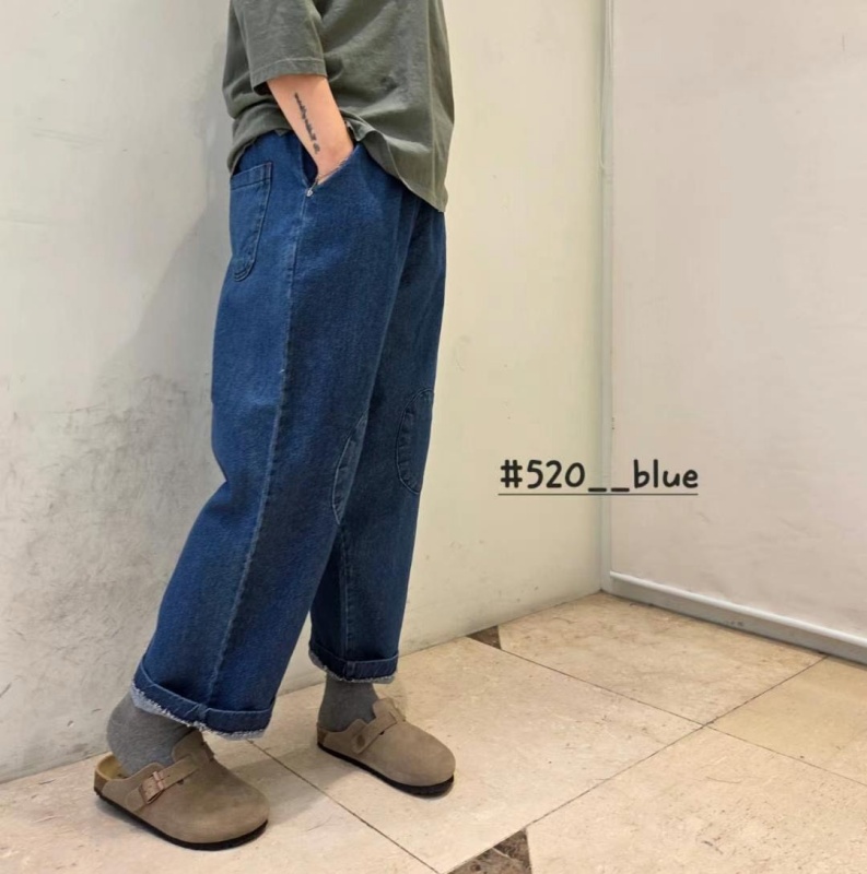 韓 膝蓋拼布牛仔休閒褲 2色