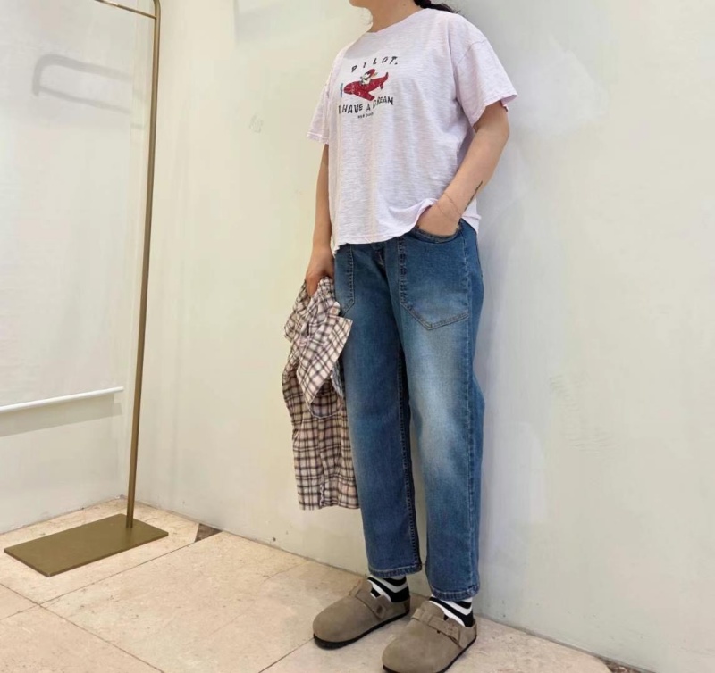 韓 斜口袋刷色牛仔褲
