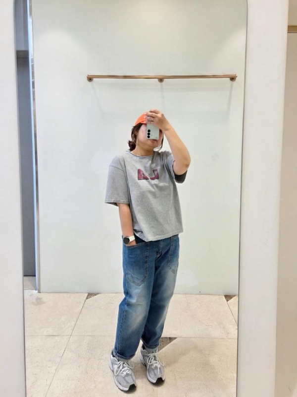 韓 斜口袋刷色牛仔褲