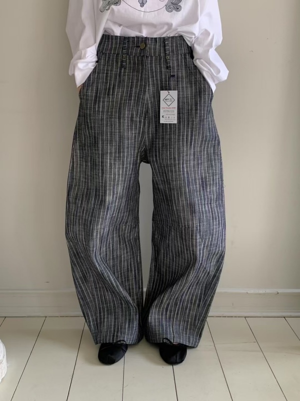 韓 細條文大寬褲 size