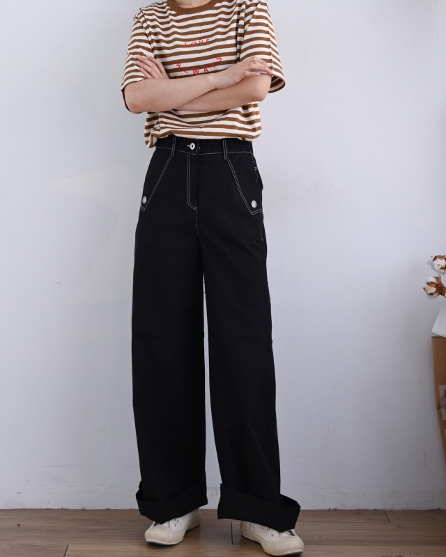 韓 三角口袋小釦長褲 2色 size