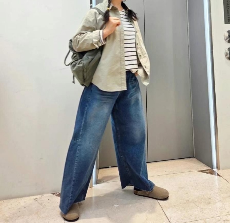 韓 腰鬆緊刷色牛仔小寬褲 size
