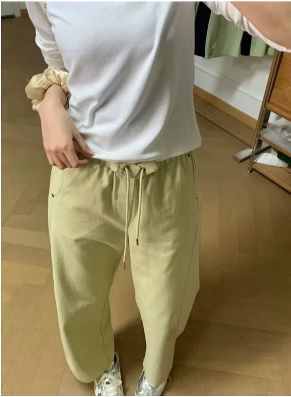 韓 小弧度綁帶寬褲 2色 size