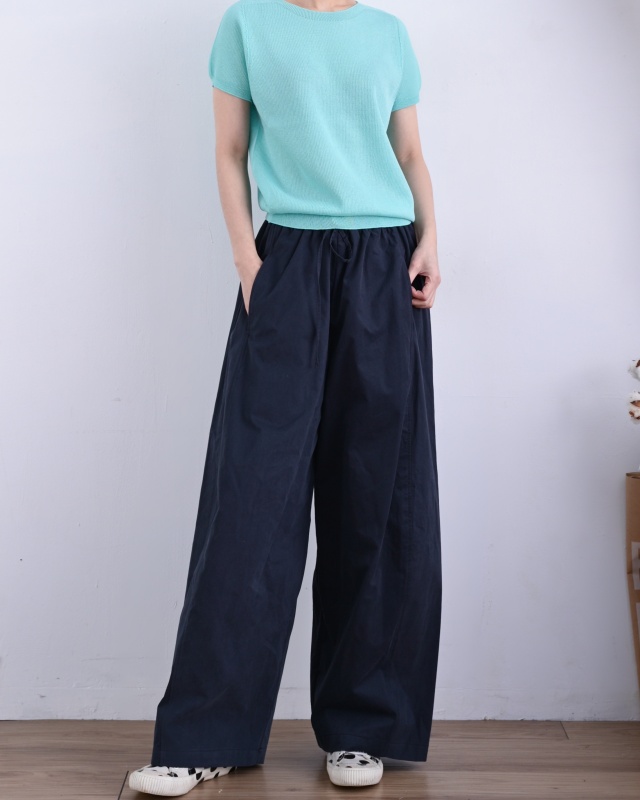 韓 腰鬆緊素色綁帶寬褲 2色 size