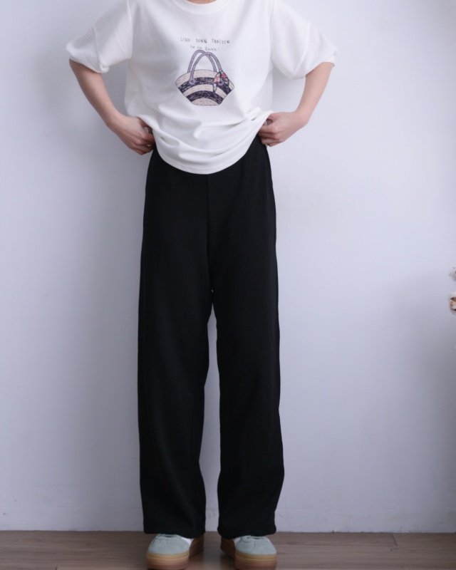 韓 後腰鬆緊斜口袋寬褲 2色 size