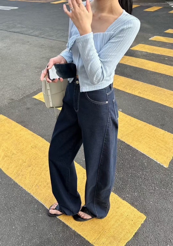 韓 雙斜車線牛仔褲 size