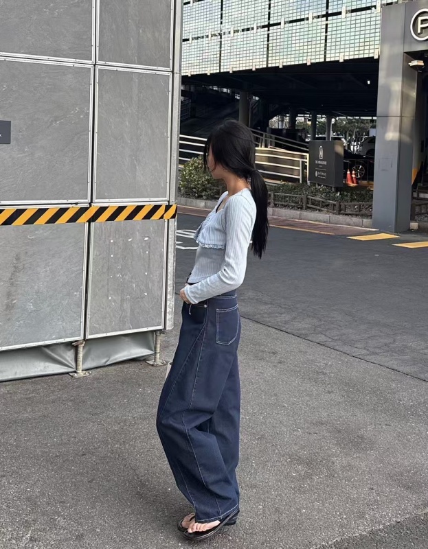 韓 雙斜車線牛仔褲 size