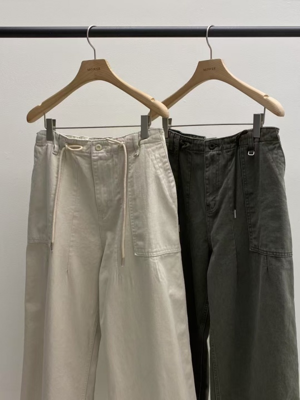 韓 腰綁帶大口袋休閒寬褲 2色 size