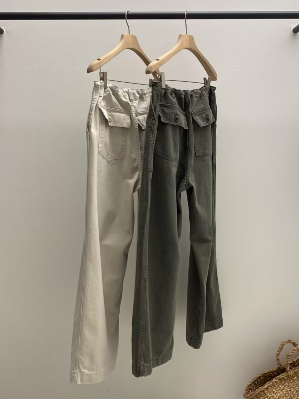 韓 腰綁帶大口袋休閒寬褲 2色 size