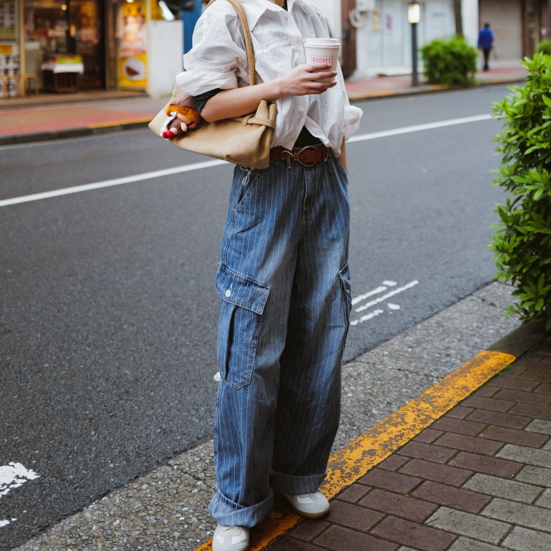 韓 條文側口袋牛仔褲 size